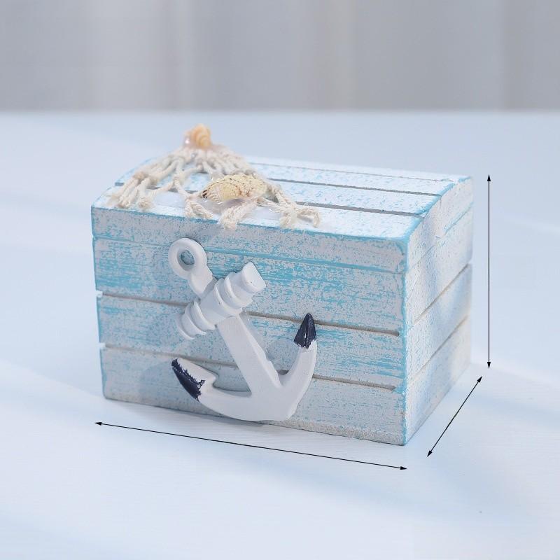

Mini Treasure Wooden Chest Desktop Organizer With Lid For Home Or Office Storage Iron Anchor