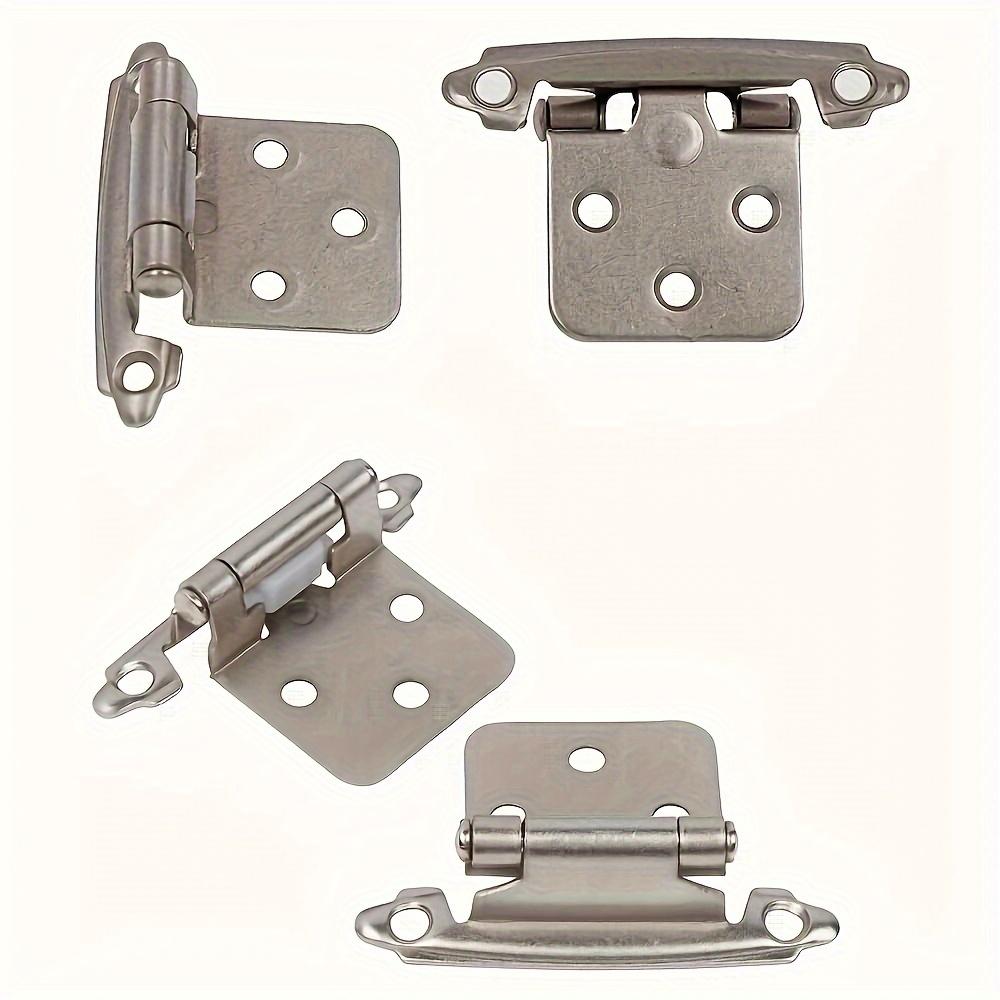 10-Pack Self-Closing Cabinet Door Hinges with Soft Close Silicone Bumper Pads, 1/2 Inch Overlay Brushed Nickel Finish, Powder Coated Metal Hinges