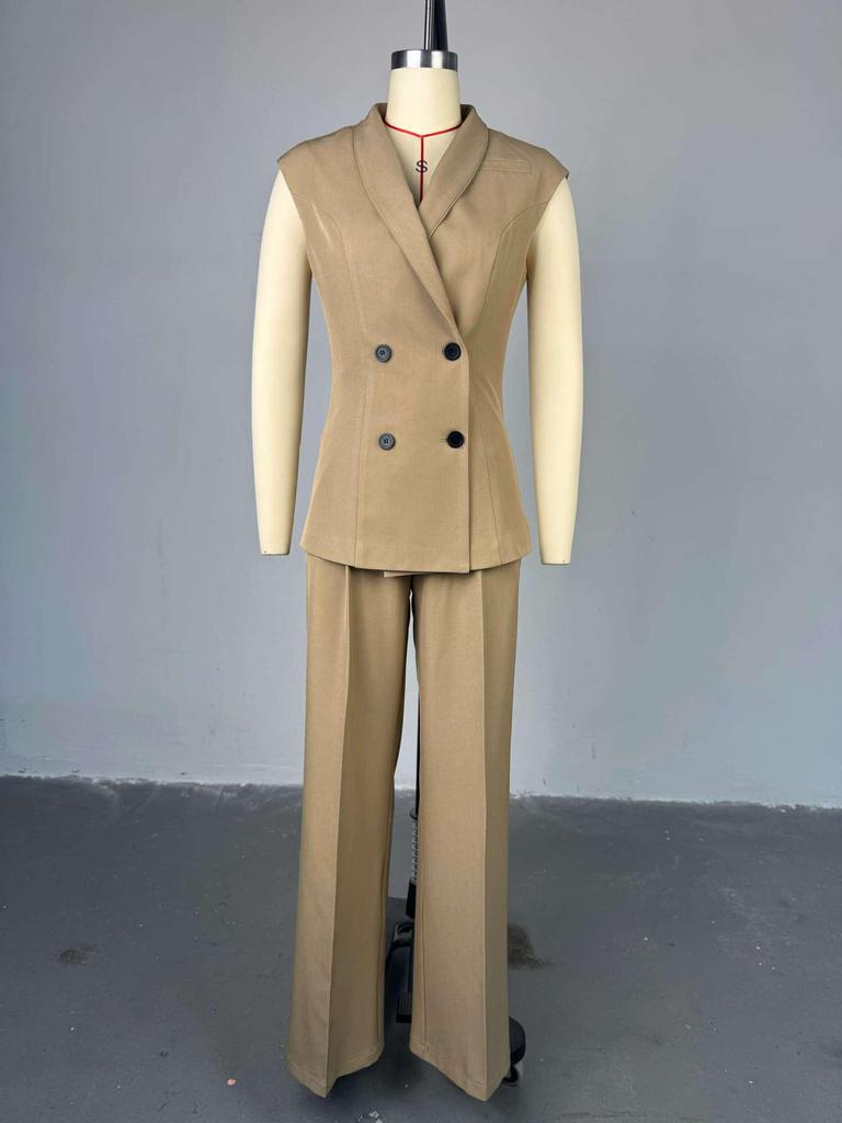 2025 Sommer Damen Doppelreiher Weste und Hose mit hoher Taille Set