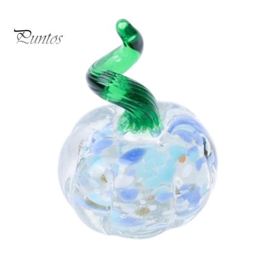 Halloween Pumpkin Ornament Hand Blown Glass Figurine, Mini Thanksgiving Fall Season Decoration Statue, Faux Crystal for Harvest Colorful