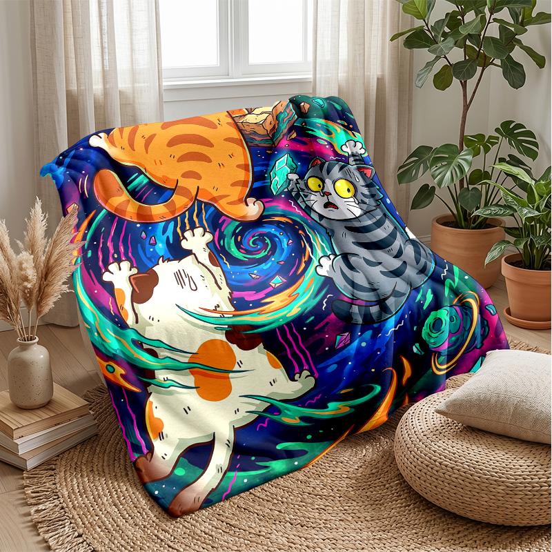 Space Cat Dreams Theme blanket Lightweight Warm Flannel Blanket Decorative Throw Blanket for Home Decoration