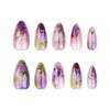 24 Pieces Summer New Products Wear Nail Lotus Smudge Nail Art Short Almond Fake Nails Fake Nails