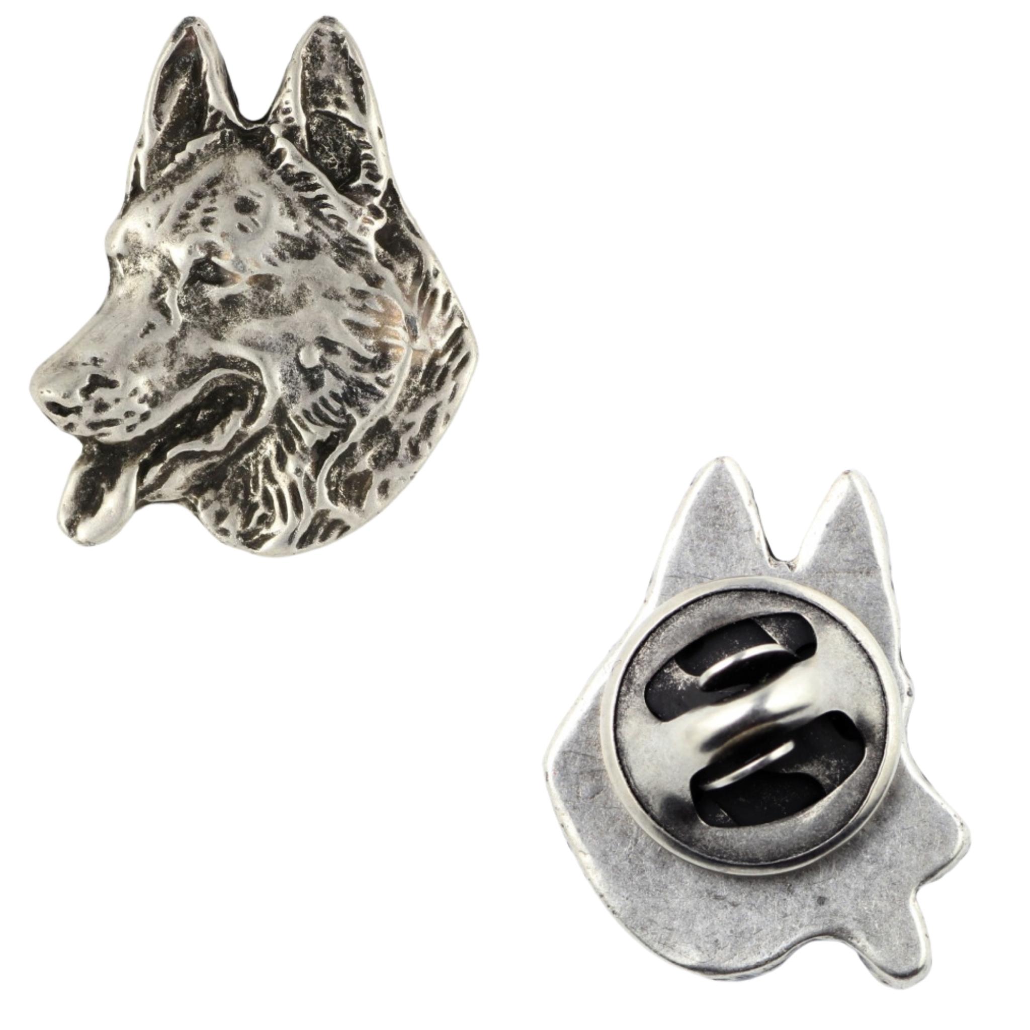 

German Shepherd Dog, Alsatian Wolf Dog - Dog brooch in a gift box, elegant pin, lapel pin for Art-Dog brand jacket срібний