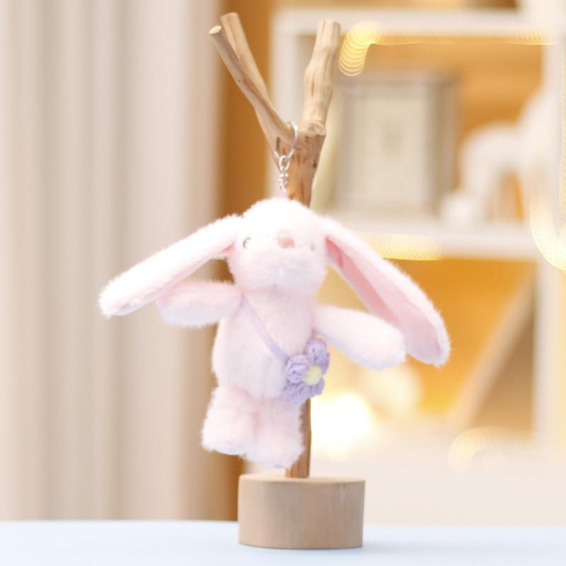 Flower Back Rabbit Keychain Cute Girl Backpack Decorative Pendant Plush Doll
