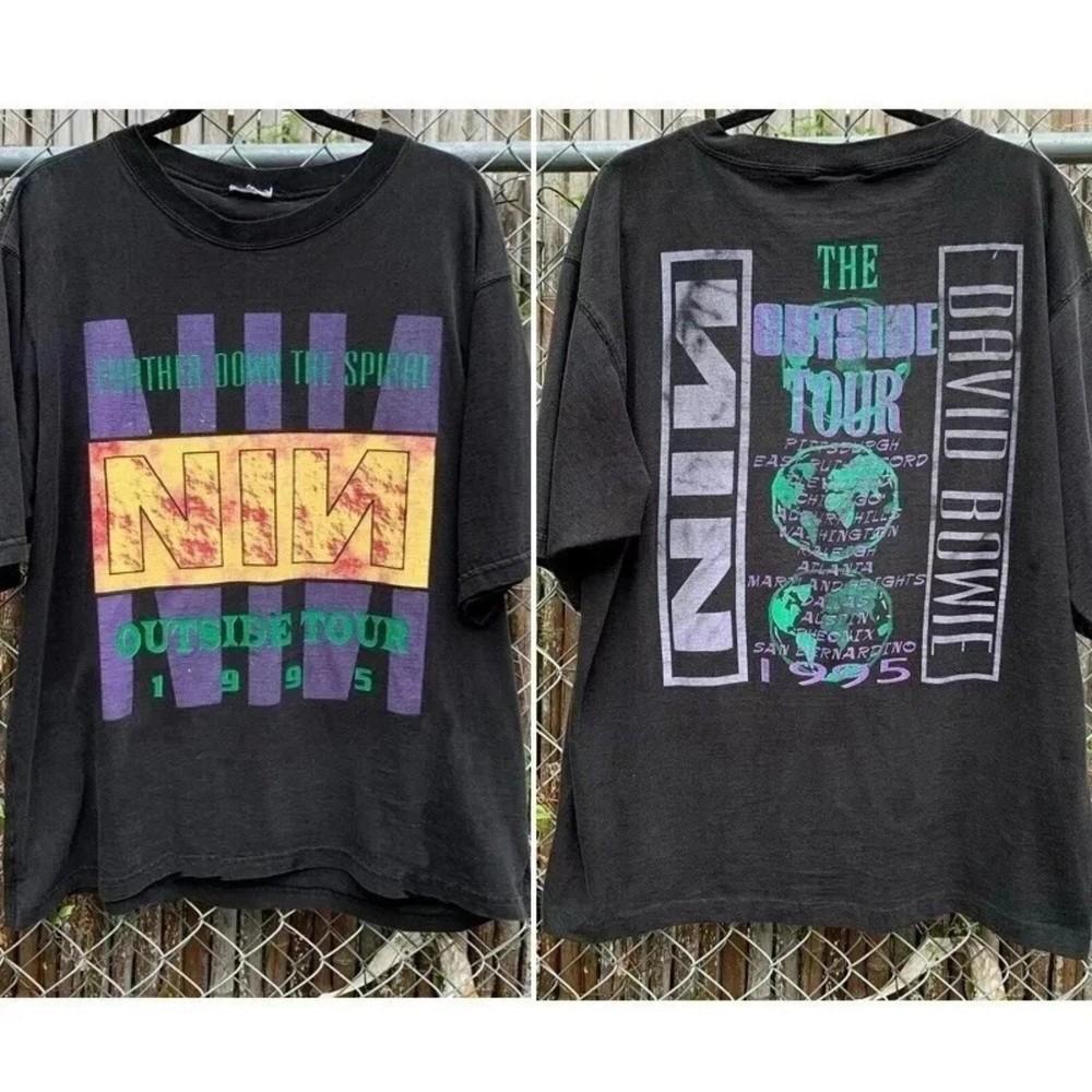 

Nine Inch Nails David Bowie Outside Tour Two Sided Reprint TShirt Vintage 1995 Unisex T-Shirt XXXL
