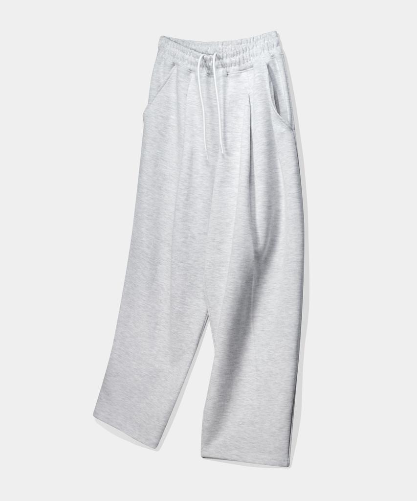 Lambeulla Double Cotton One-Pleat Wide Sweatpants [Ash]