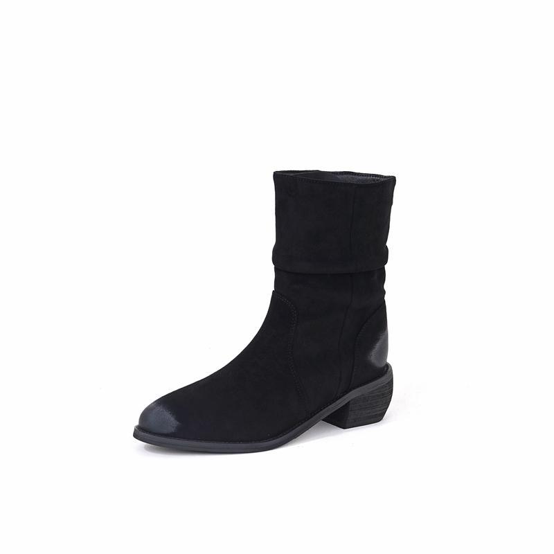 Pointed Thick Heel Piled Boots 2025 Autumn and Winter Korean Version New Thin Fashion Boots Temperament Suede Middle Heel Fashion Bare Boots