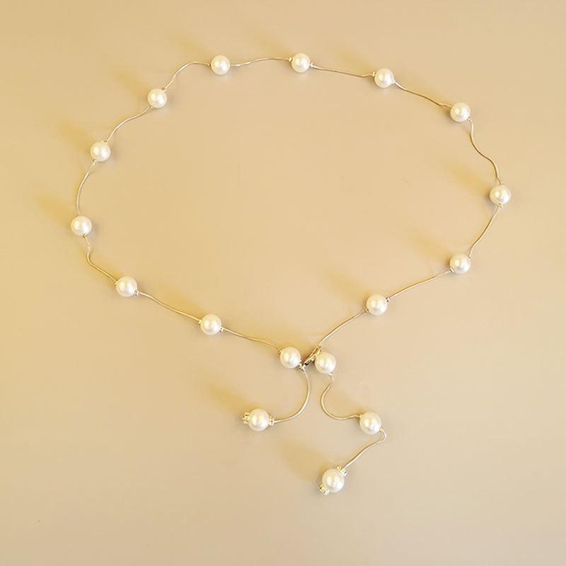 Gold/Silver Adjustable Elegant Simulation Pearl Women's Belt Thin Chain Belt For Ladies Dress Skinny Waistband Decorative Jewelry