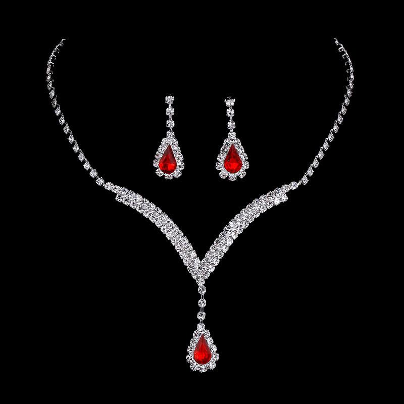 European Fashion Bridal Jewelry Set With Crystal Water Drop Pendant And Earrings For Women