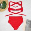 Sexy Zweiteiler Hohe Taille Bikini Sets Neckholder Einfarbig Retro Raffung Gedruckt Badeanzug Brasilianische Bademode Damen 2026 Badeanzüge