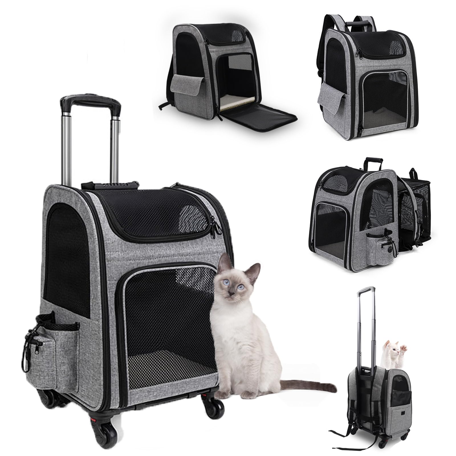 

Рюкзак-переноска для домашних животных на колесах для маленьких и средних 3 способа переноски Переноска для кошек и собак и съемное сетчатое окно для Идеально подходит для и Путешествия Домашние животные, серый