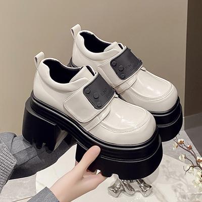 Fashion 10CM Women's High Platform Leather Shoes 2025 New Spring Heels Chunky Sneakers Female Hook&loop Loafers Walking Shoes Woman