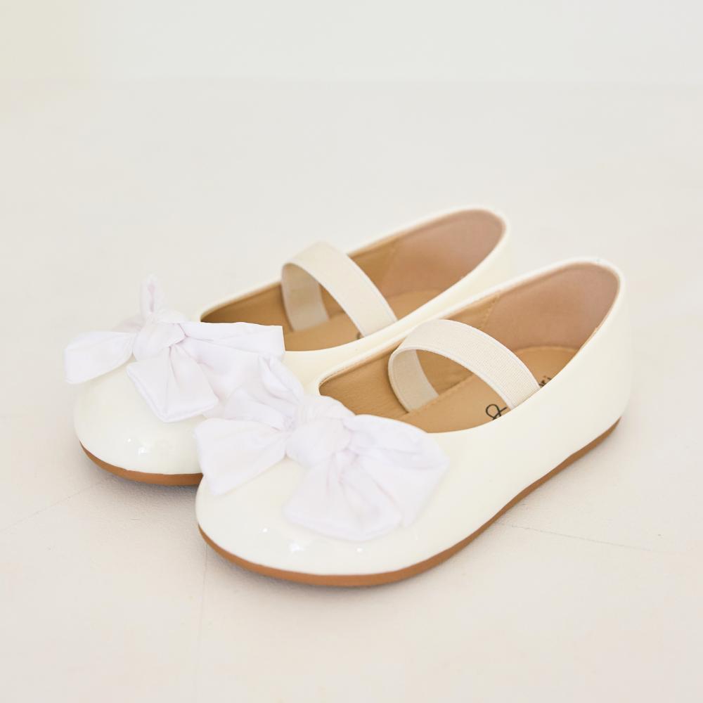 [Babyzzam] Girl's Bubble Ribbon Flats, White [BB464-10001]