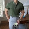 Camisas Polo de Malha com Listras Verticais Masculinas Verão Novo Slim Cor Sólida Respirável Gola Reversível Manga Curta Business Tops Polo