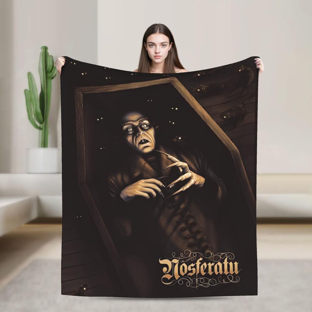 Nosferatu Vampire Dracula Fleece Throw Fashion Blankets Horror Movie Halloween for Bedding Knitted Fashion Blanket Travel Warm Multifunction