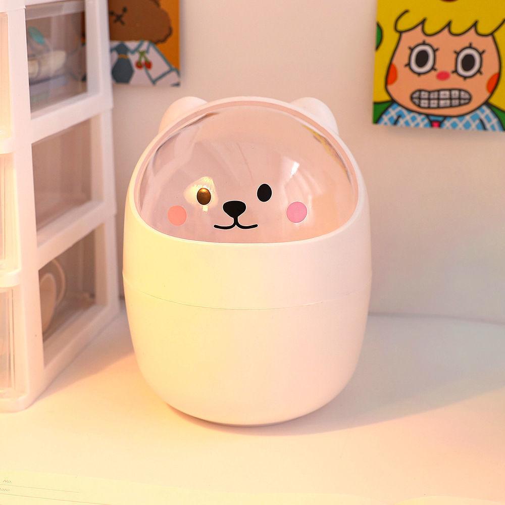 Mini Desktop Trash Can Organizer Cute Bear Multifunction Creative Cosmetic Bucket with Lid Pen Holder Kawaii Stickers Patchers