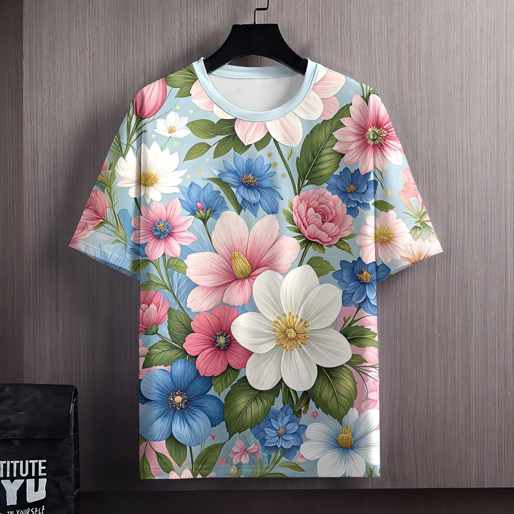 New 2026 Fashion Floral Print T-Shirt - Perfect for Couples This Valentine’s Day!