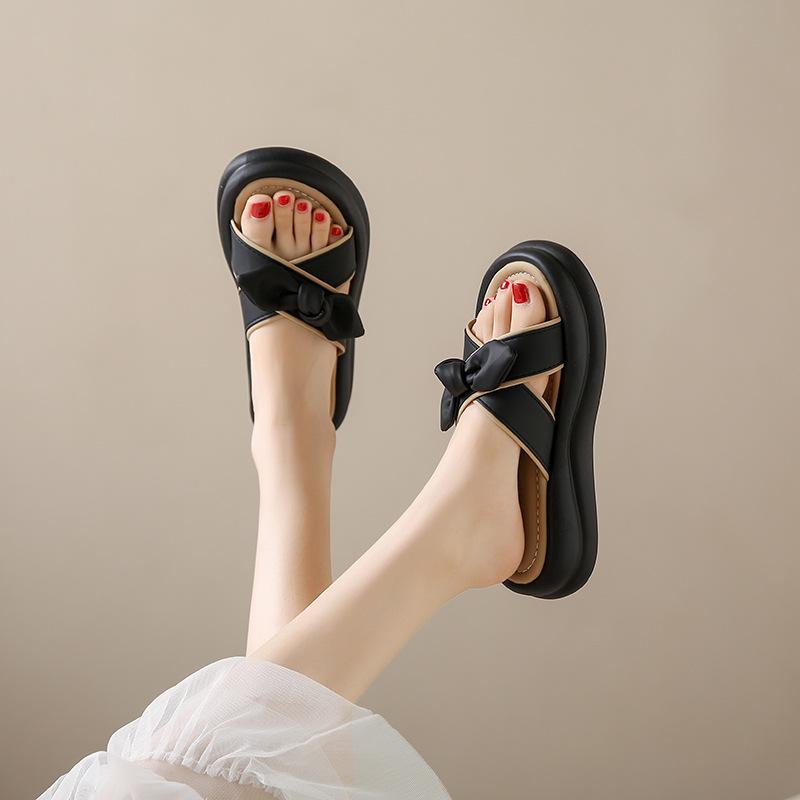Stepping On Shit Slippers Women's Models 2025 Summer New Models Wear Versatile Thick-bottomed Bows with Skirts One-word Sandals Tide