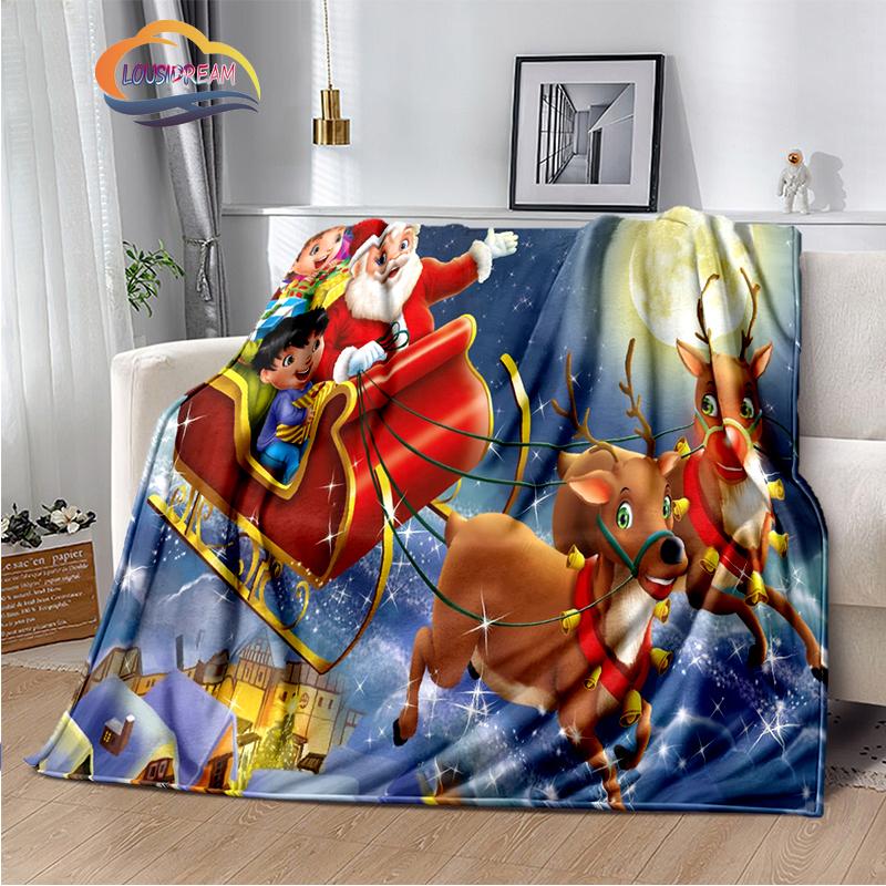 Merry Christmas Series Santa Blanket Flannel Warmth Soft Plush Sofa Bed Throwing