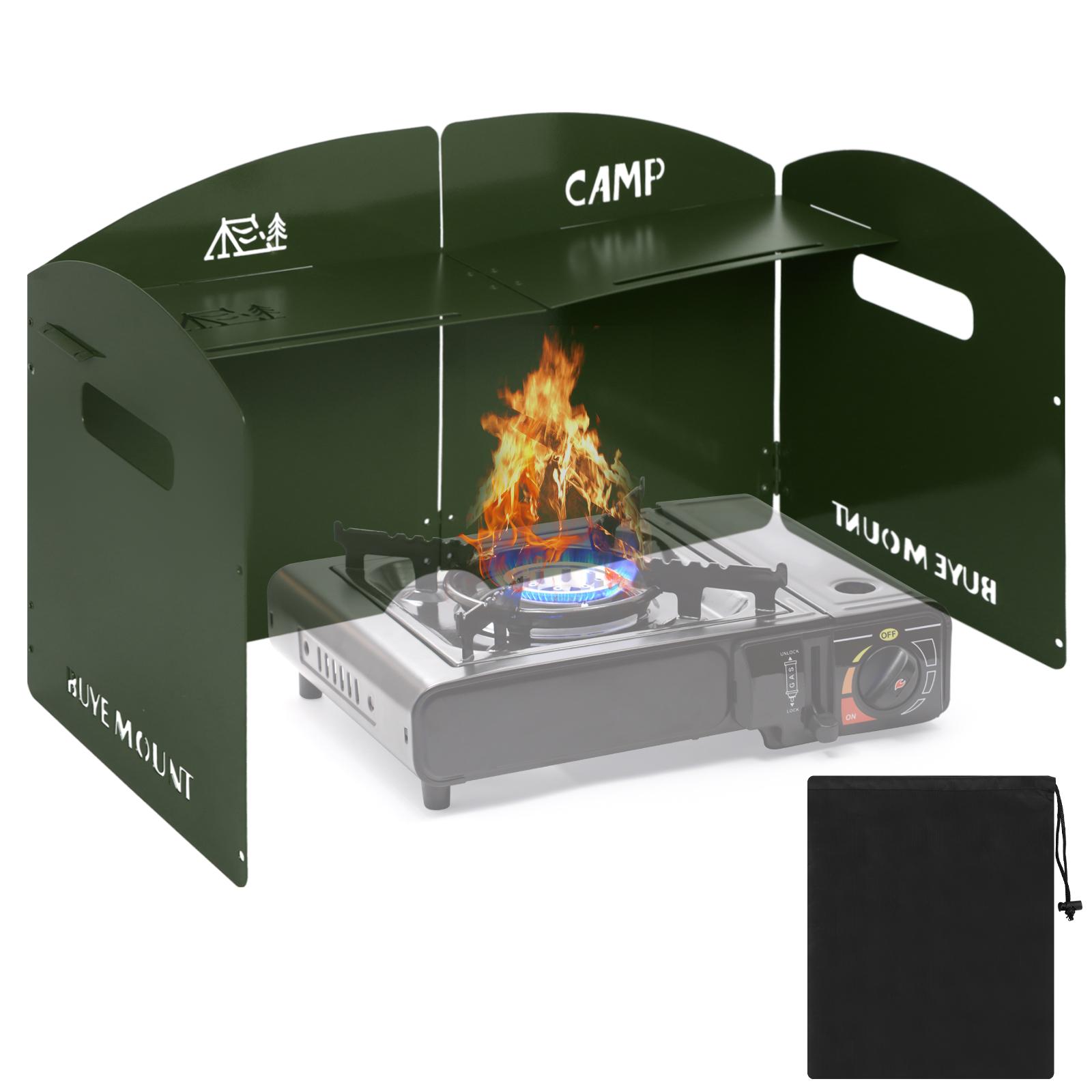 Camping Stove Windscreen 4 Plates Steel Camp Stove Windscreen Folding Outdoor Picnic Cooker Stove Wind Screen Windshield With Dr