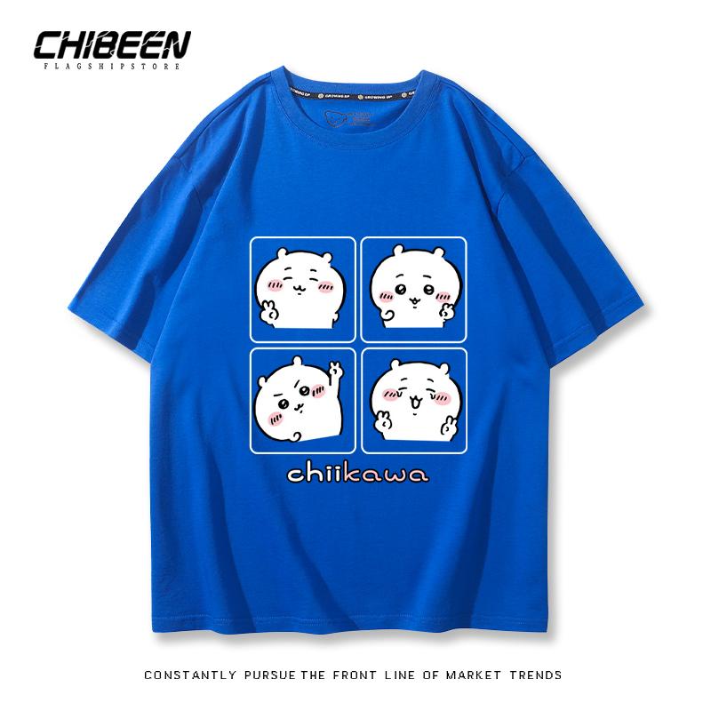 Chiikawa Cute Four-cell Pattern T-shirt Summer High Quality 100% Cotton T-shirt Casual Comfortable Loose Men's T-shirt