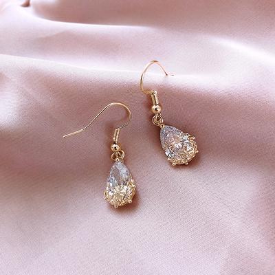 Women Temperament Drop Crystal Earrings Simple Wild Micro-set Hook Dangle Earrings