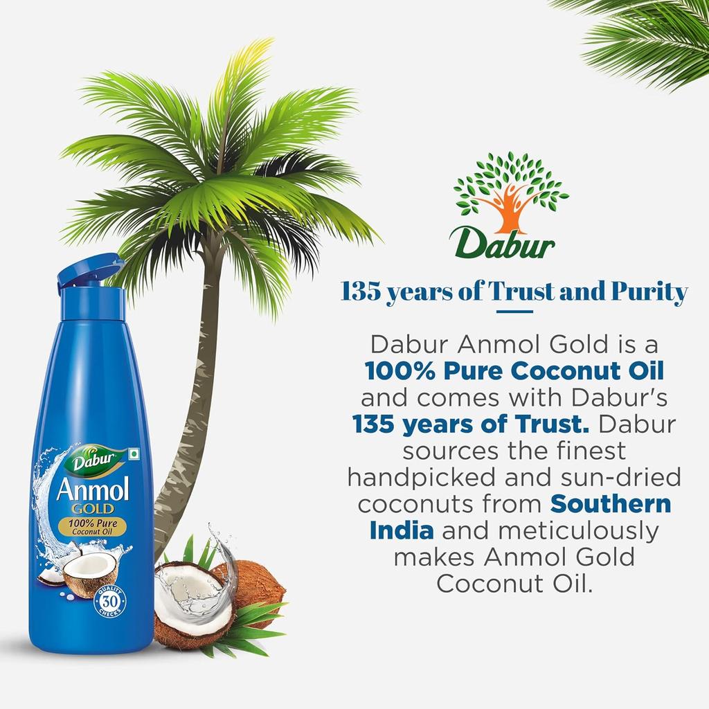 Dabur Anmol Gold Pure Coconut Oil 550ml | Natural Multipurpose Oil for Cooking, Hair & Skin Care | Handpicked Sundried Coconuts