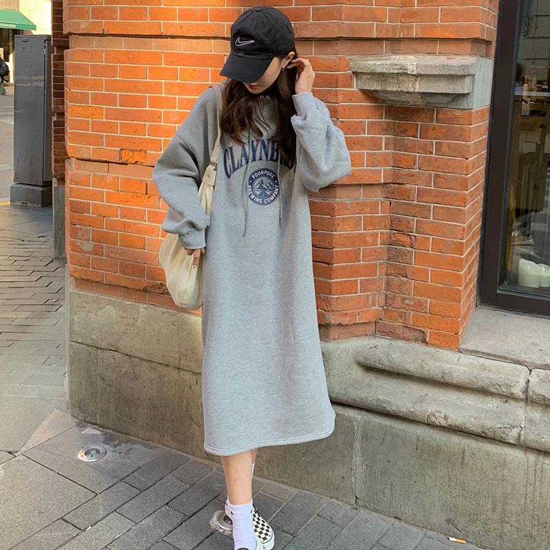 Korean Style Fleece-Lined Hooded Over-Knee Sweatshirt Coat - Plus Size Women's Autumn/Winter 2025 Collection