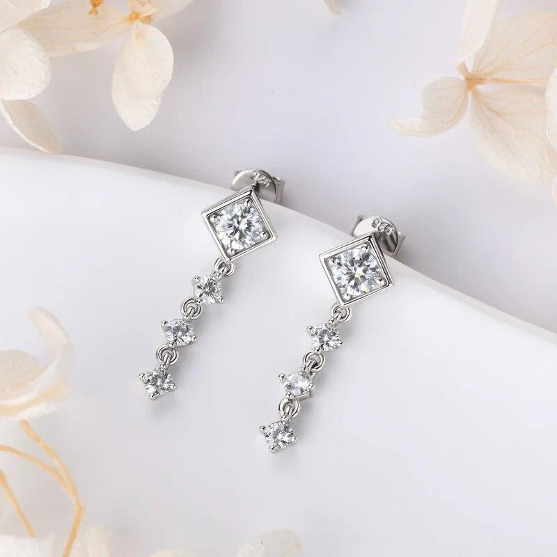 Boucles d'oreilles pendantes en moissanite couleur D, 5 mm et 3 mm, pour filles, 100 % argent 925, bijoux tendance, accessoires, cadeau d'anniversaire