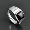 Men's Adjustable Black Agate Square Ring with Black Diamond - Korean Style and Smooth Finish