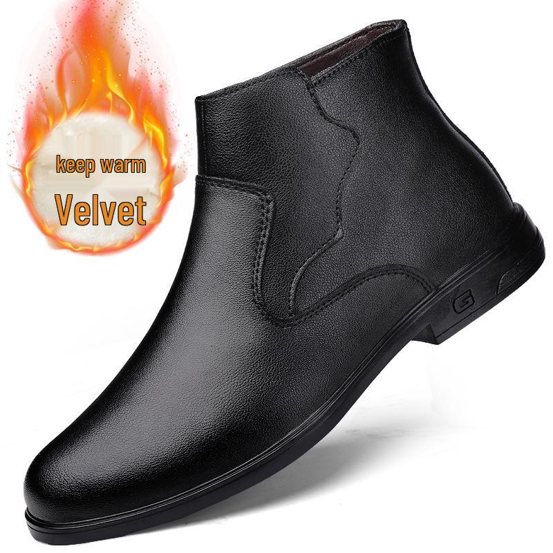 Herren Hohe Chelsea Boots - Weiches Leder Winter Freizeitschuhe mit Samt und Baumwolle - Echtes Leder, Große Größe, Weiche Sohle 38