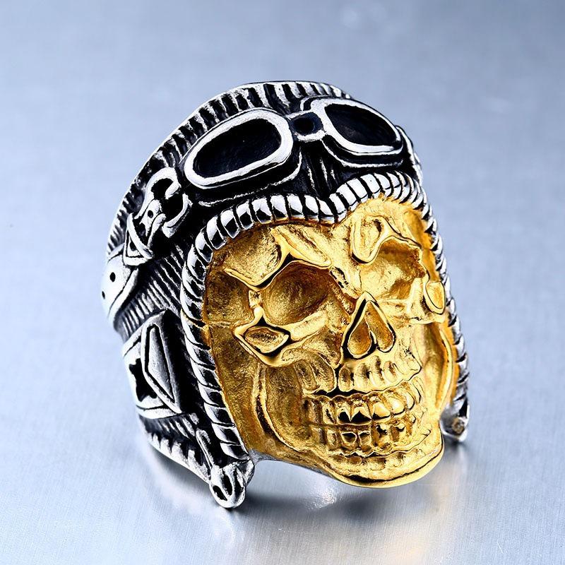 Exaggerated Ring Men's Domineering Ring Punk Style Skull Pilot Ring