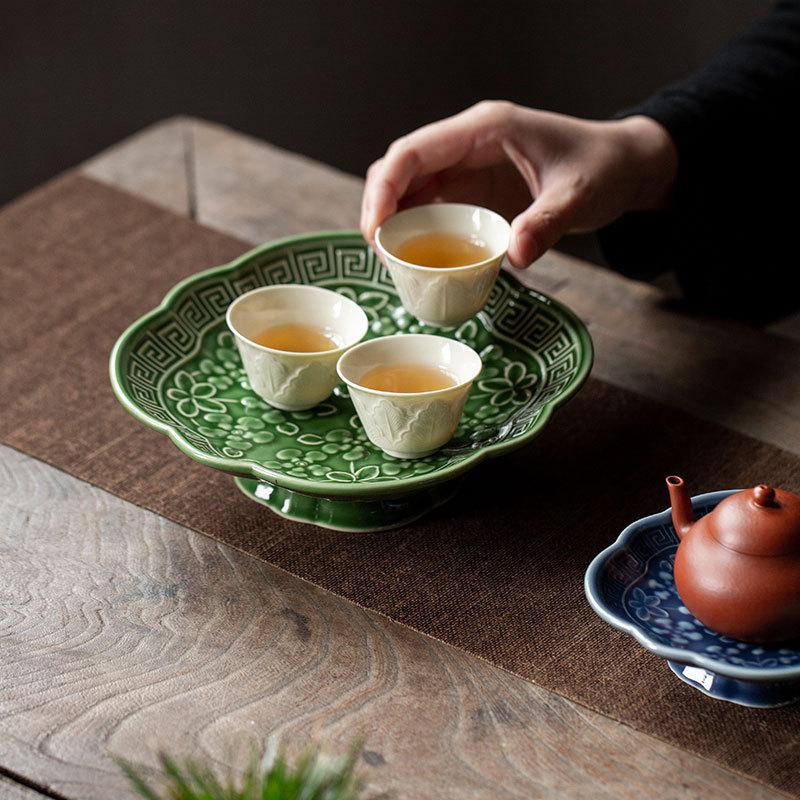 Keramik Chinesische Retro Hochfuß Snackplatte Obstplatte Kreative Antike Platte