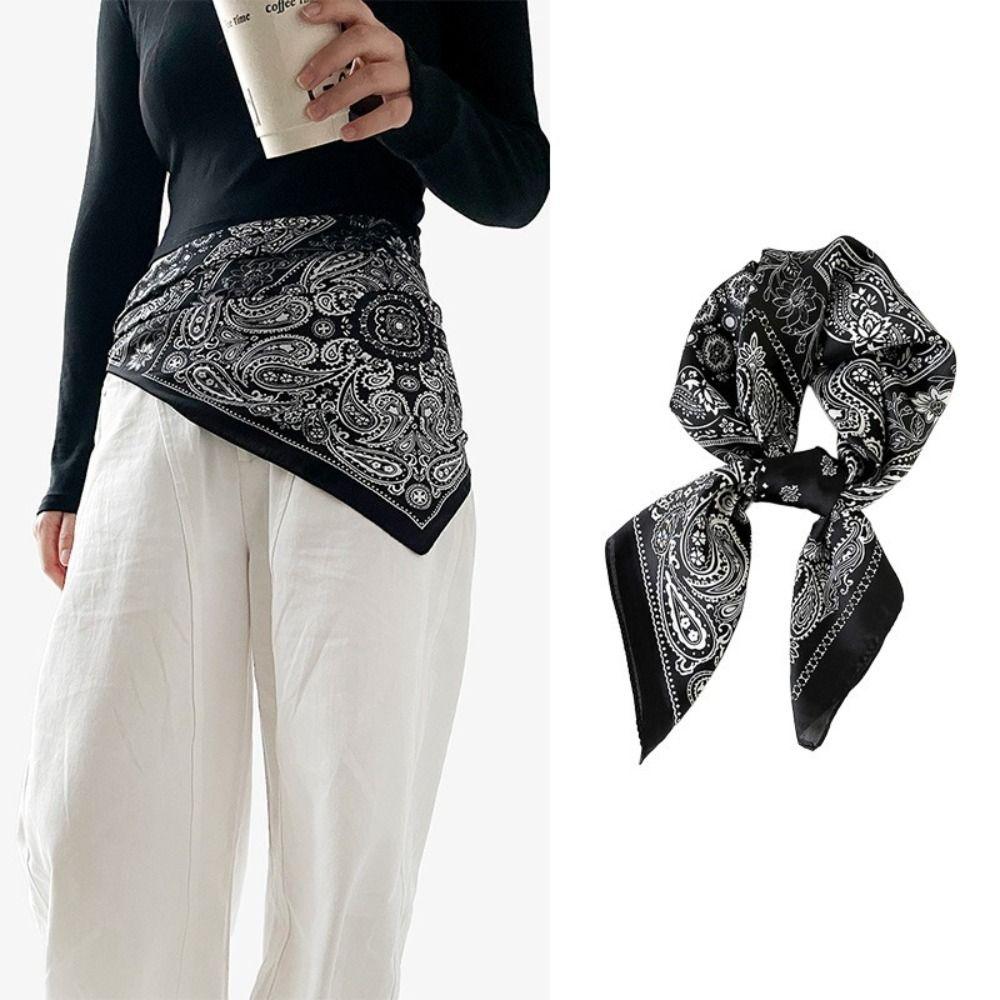 Soft Silk Square Scarf Floral Print Neckerchief Shawl Luxury Headband Scarf  Headwear Accessory