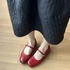 French Mary Jane shoes women's 2025 apricot flat-bottom carved simple one-word buckle single shoes