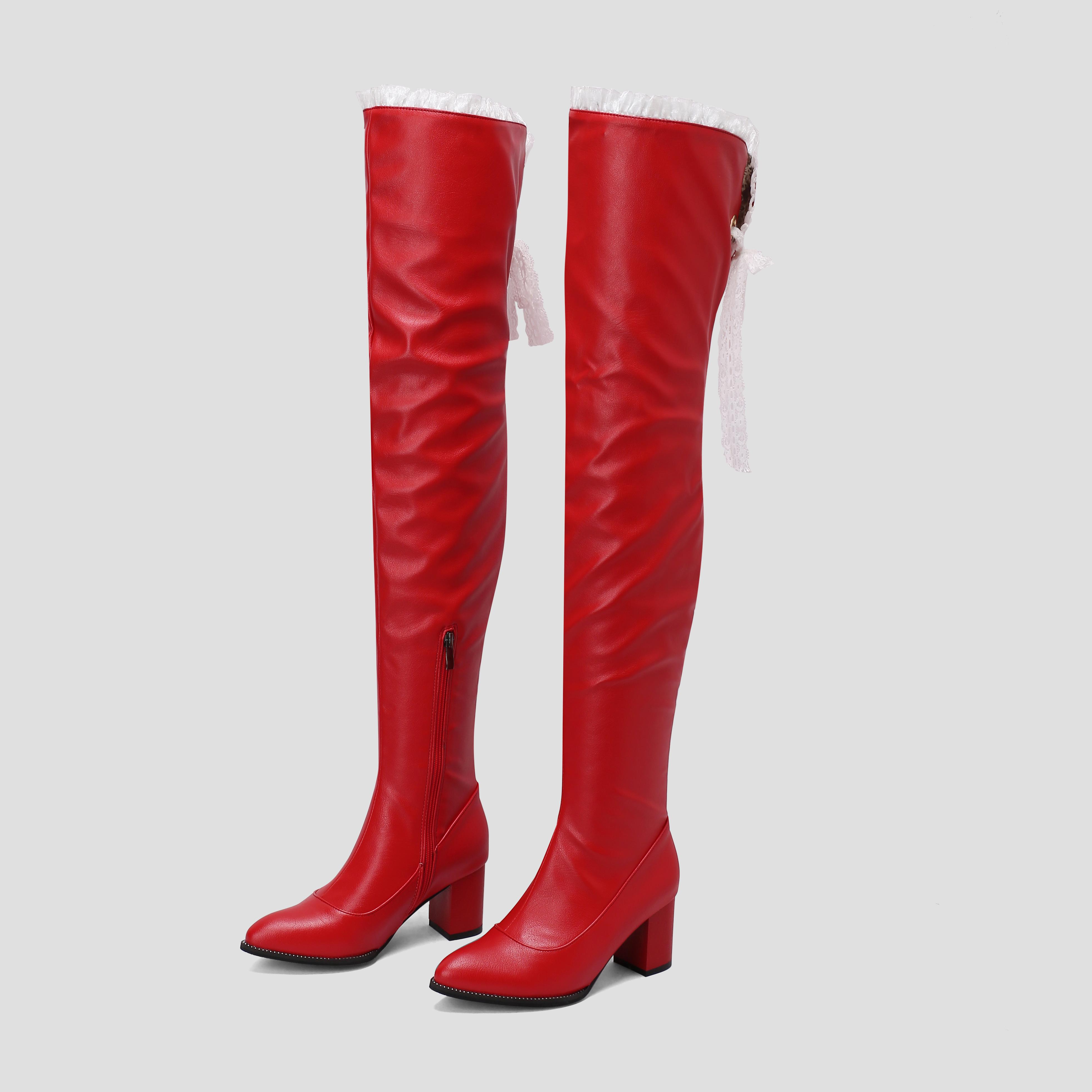 

Hotsweet Over the Knee Boots Heels Women Winter Tight High Long Stretch Boots Leather Shoes Black Red Boats Mujer 14 красный