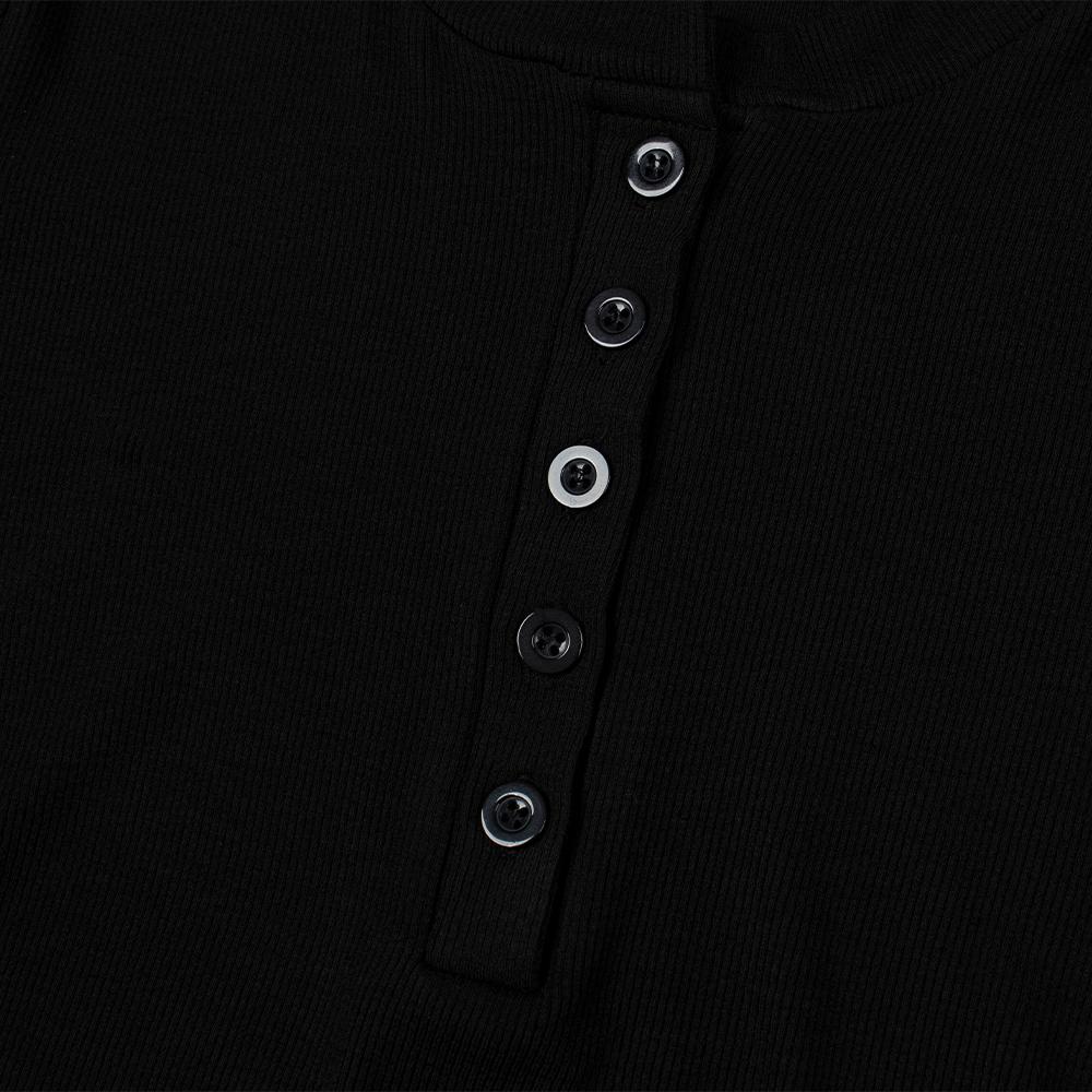 MOAA Henley Neck Side Shirred Long Sleeve (Black)