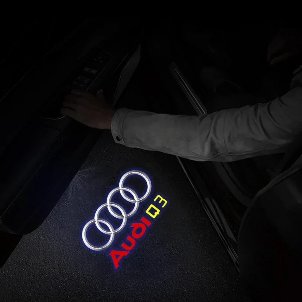 2026 Hot 2/4PCS car door LED laser logo projector allroad Sline is suitable for Audi QUATTRO brand new welcome light tricolor logo badge.