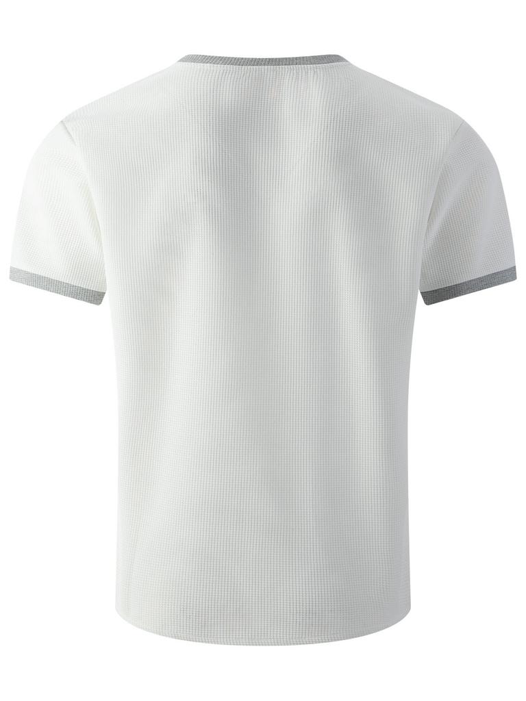 Mens Waffle Solid Color V Neck Short Sleeve Loose Casual T Shirt Mens Tops
