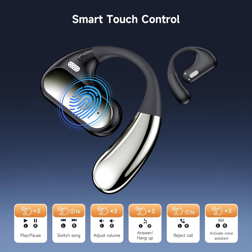 Offene Kopfhörer mit Mikrofon, Over-Ear Kabellose Ohrhörer mit Ohrbügel 80H Wiedergabezeit Bluetooth 5.4 Kopfhörer mit LED-Anzeige Ladecase IPX7 Android iOS