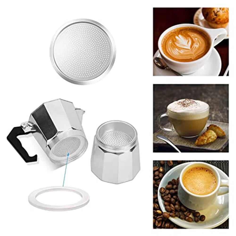 1Set Moka-Pot Filters And Silicone Gasket Seals Kit Espresso Maker Moka Pot Replacement With 2Filters And 6Silicone Gasket Seals 3