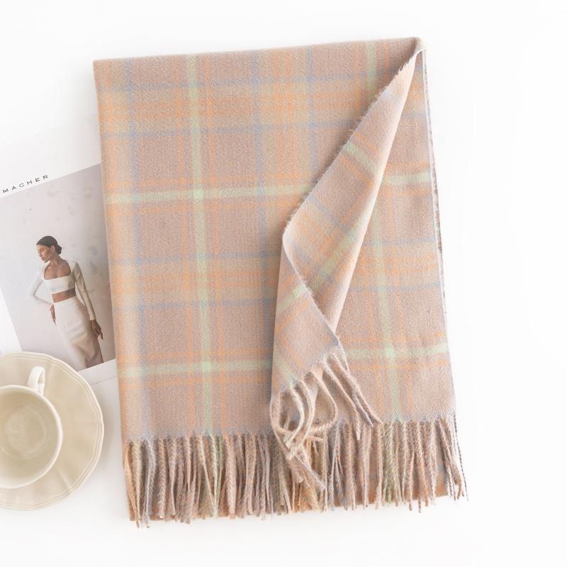 Plaid Scarf Women's Winter New Korean Version Versatile Imitation Cashmere Scarf Couple's Warm Shawl Men's Autumn and Winter