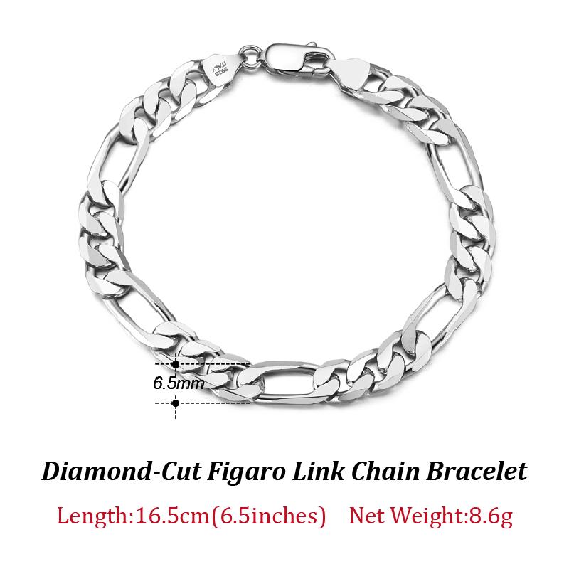 ORSA JEWELS Italian 925 Sterling Silver Men Bracelet 5.0mm Diamond-Cut Figaro Chain Bracelet for Women Wide Thick Bracelet SB66