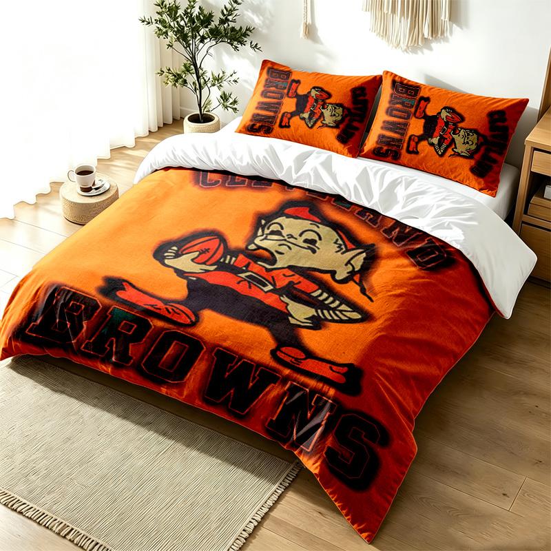 Cleveland Browns 3pc Duvet Cover Set Simple Modern Bedding Set Wrinkle Resistant Soft Fabric All Season Use a perfect gift