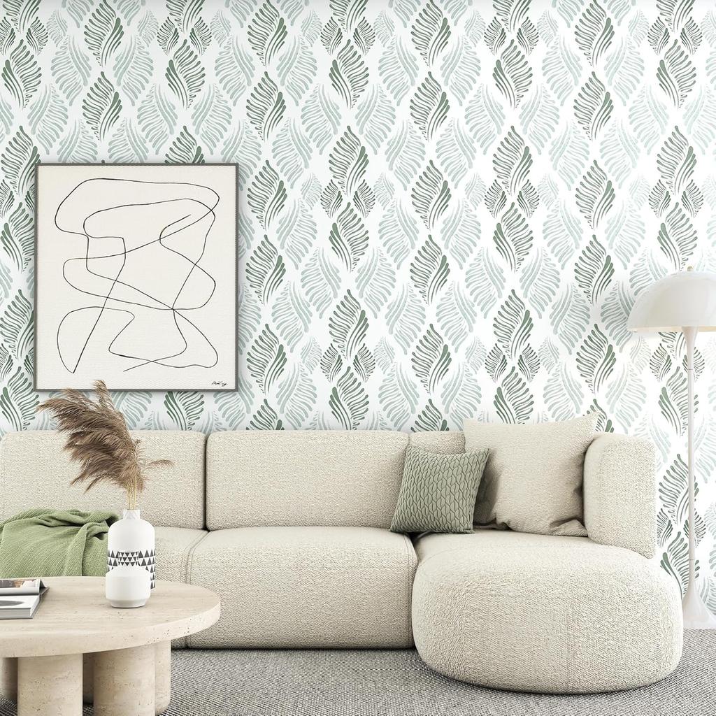 Modern Green Peel and Stick Wallpaper Green and White Self Adhesive Wall Paper Removable Contact Paper for Cabinets Bedroom