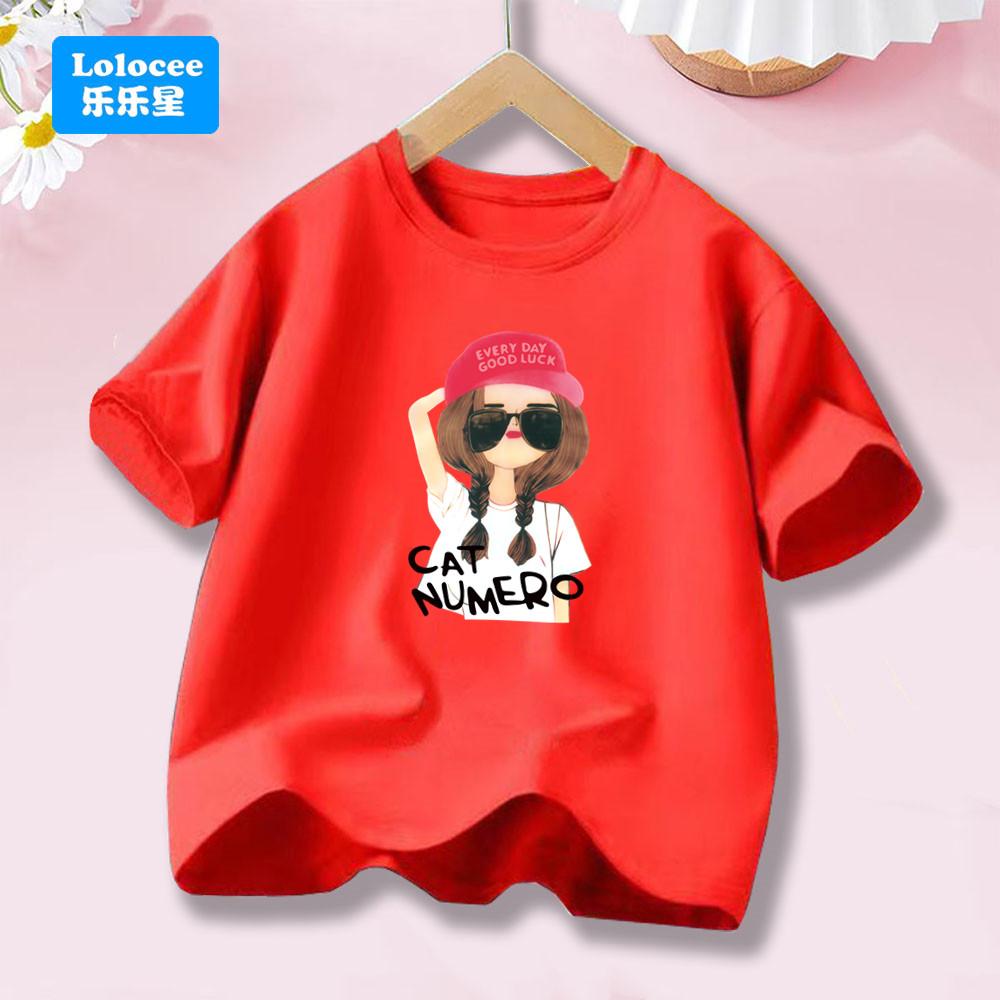Good Luck Cool Girl Holiday Party Tee Shirts Children Fashion Short Sleeve Tops Cartoon Printed Summer Toddler Clothes NHMJ1