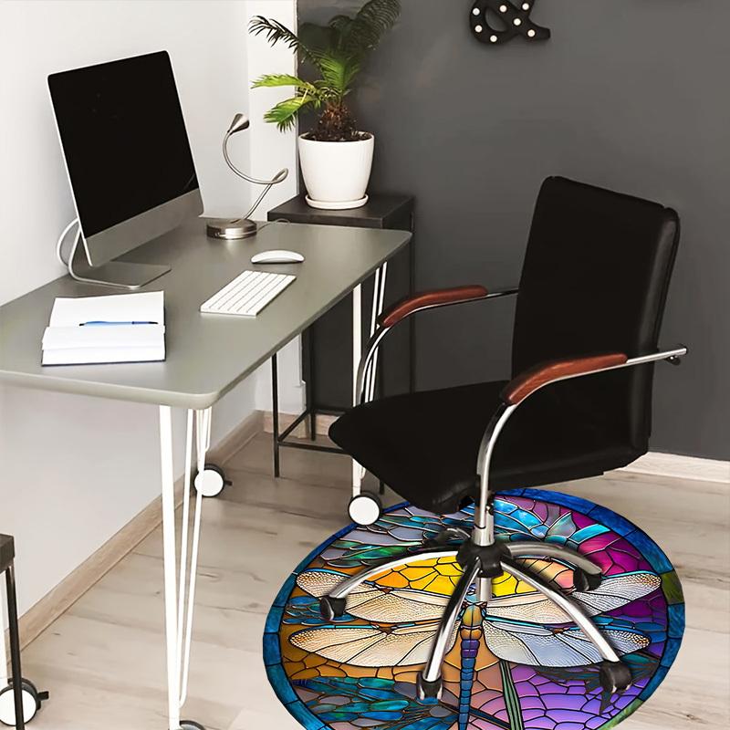 1pc Office Carpet Chair Mats Stained Glass Dragonfly Artwork Perfect for Decorating Office Chairs, Living Rooms, Or Bedrooms