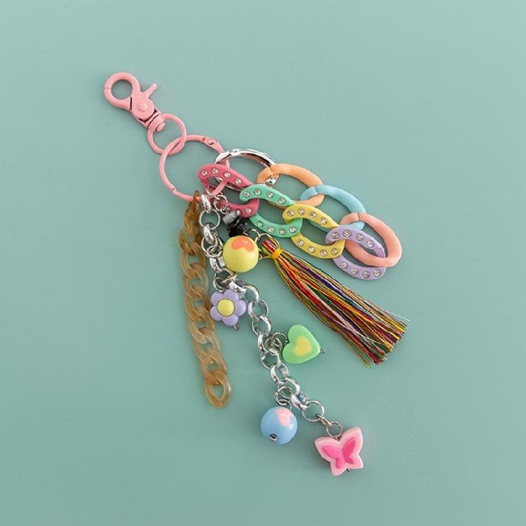 Artisanal Acrylic Key Pendant Accessory Elegant Acrylic Keyring With Tassels Beadwork Fashionable Keychain for Purse Bag