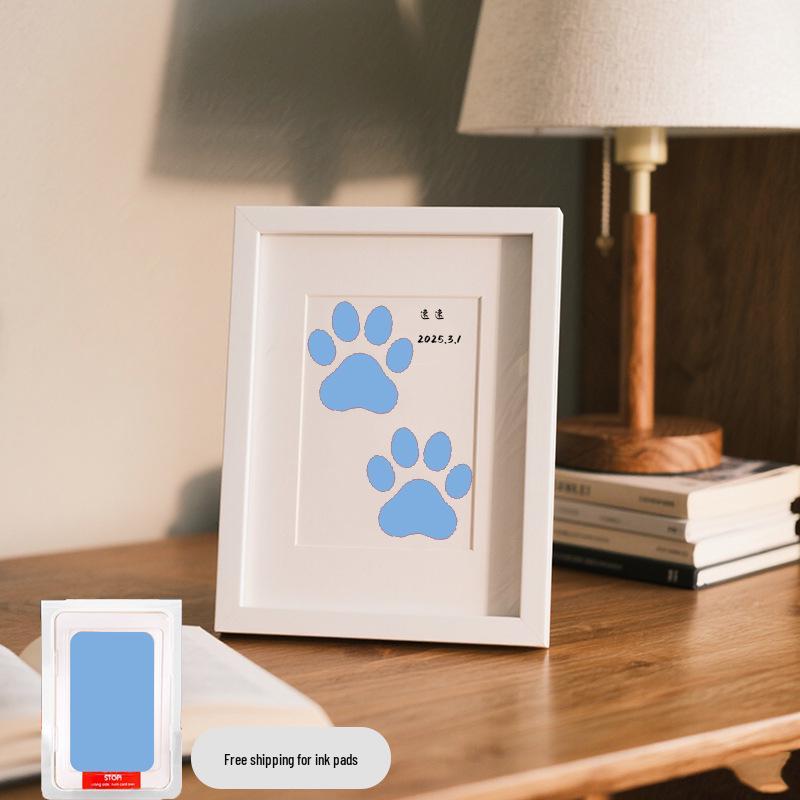 Pet Paw Print Memorial Frame with Wash-Free Ink Pad for Cats and Dogs