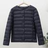 Women's 90% White Duck Down Lightweight Short Jacket - Round Neck, Solid Color, Warm and Collarless for Autumn/Winter